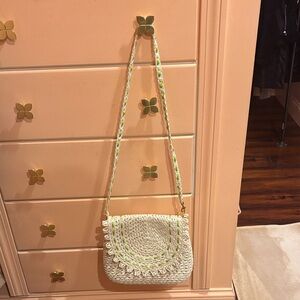 Eric Javits Cream and Green Woven Crossbody Bag